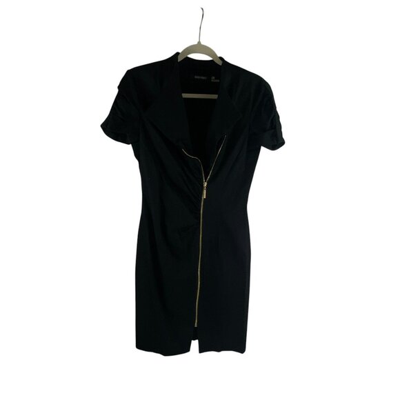 Ellen Tracy Black Short Sleeve Mini Dress With Gold Zipper Size 6 Whimsygoth - Picture 1 of 10